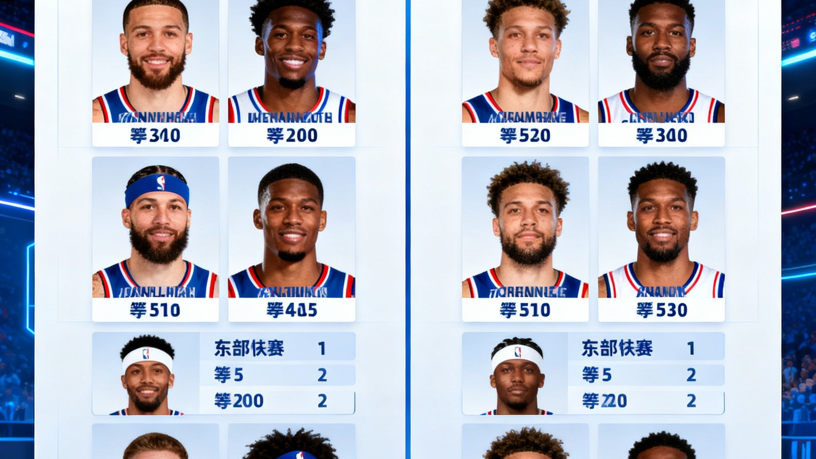 NBA全明星赛投票结果公布画面，电子屏幕上显示东西部首发阵容球员头像与得票数排名